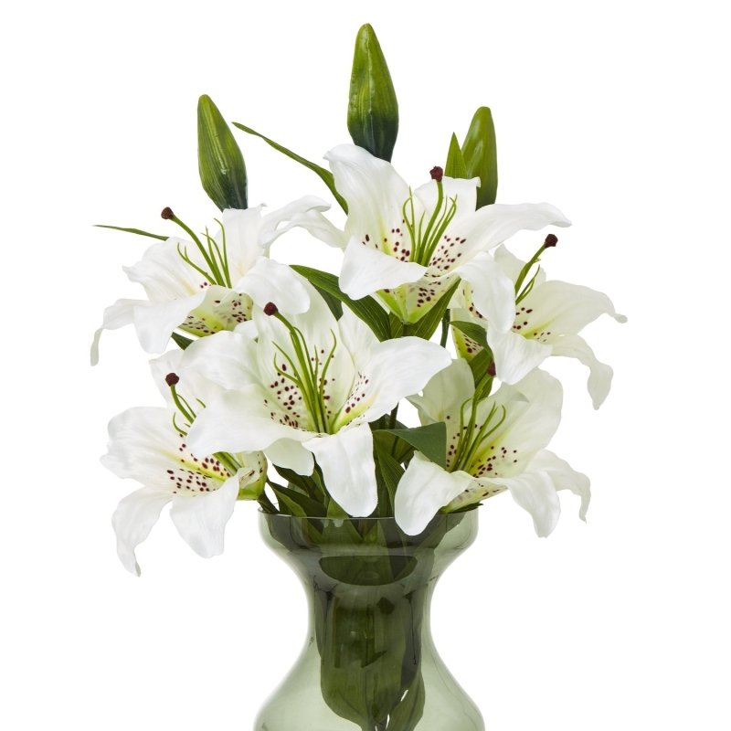 White Madonna Lily Spray Artificial Flower Stem - Artificial Plants & Trees - British D'sire