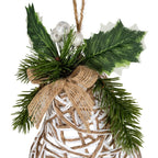 White Rattan Bell Decoration With Branches And Ribbon - Christmas Decor - British D'sire