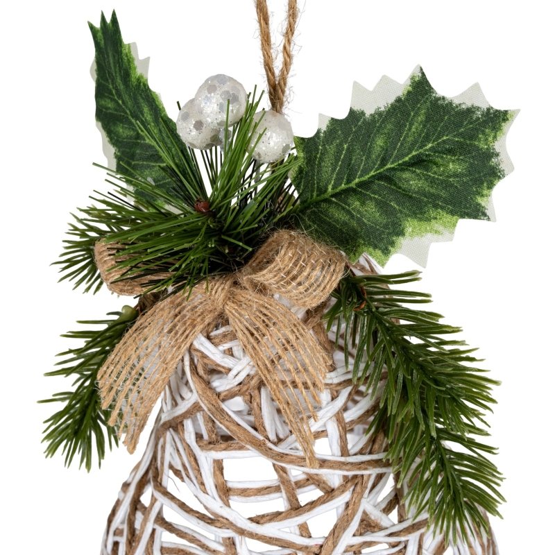 White Rattan Bell Decoration With Branches And Ribbon - Christmas Decor - British D'sire
