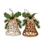 White Rattan Bell Decoration With Branches And Ribbon - Christmas Decor - British D'sire