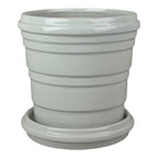White Ribbed Ceramic Pot And Saucer - Plant Pot - British D'sire