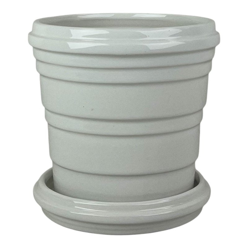 White Ribbed Ceramic Pot And Saucer - Plant Pot - British D'sire