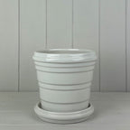 White Ribbed Ceramic Pot And Saucer - Plant Pot - British D'sire