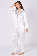 White Satin Pj Set - Loungewear - British D'sire
