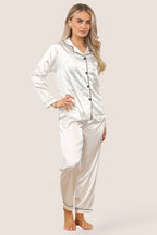 White Satin Pj Set - Loungewear - British D'sire