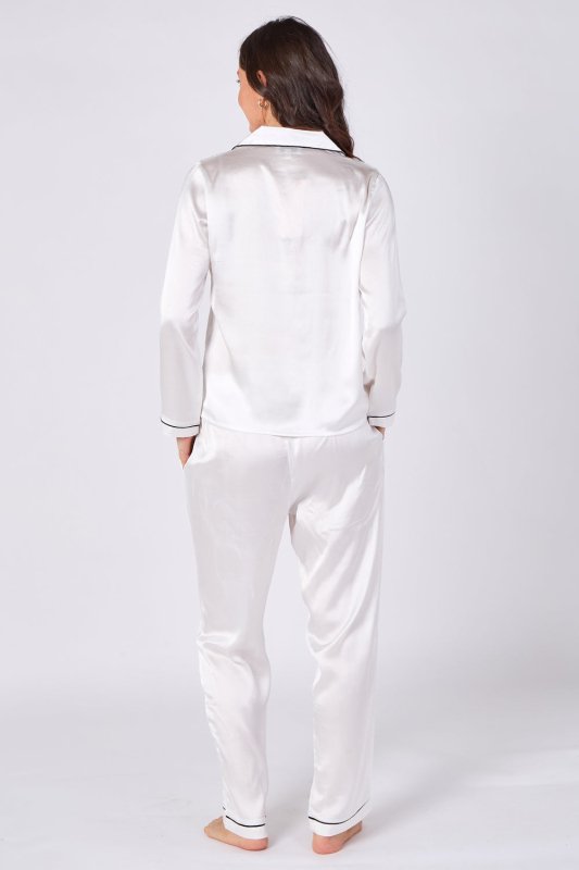 White Satin Pj Set - Loungewear - British D'sire