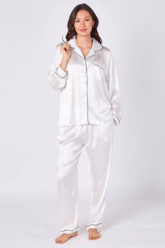 White Satin Pj Set - Loungewear - British D'sire
