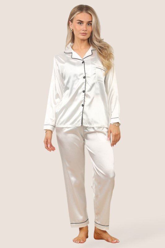 White Satin Pj Set - Loungewear - British D'sire