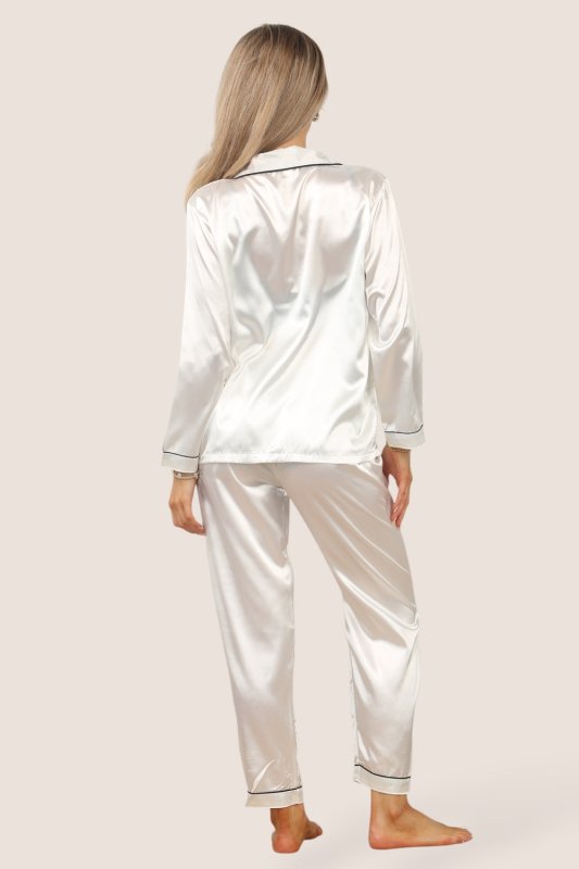 White Satin Pj Set - Loungewear - British D'sire