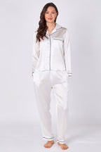 White Satin Pj Set - Loungewear - British D'sire