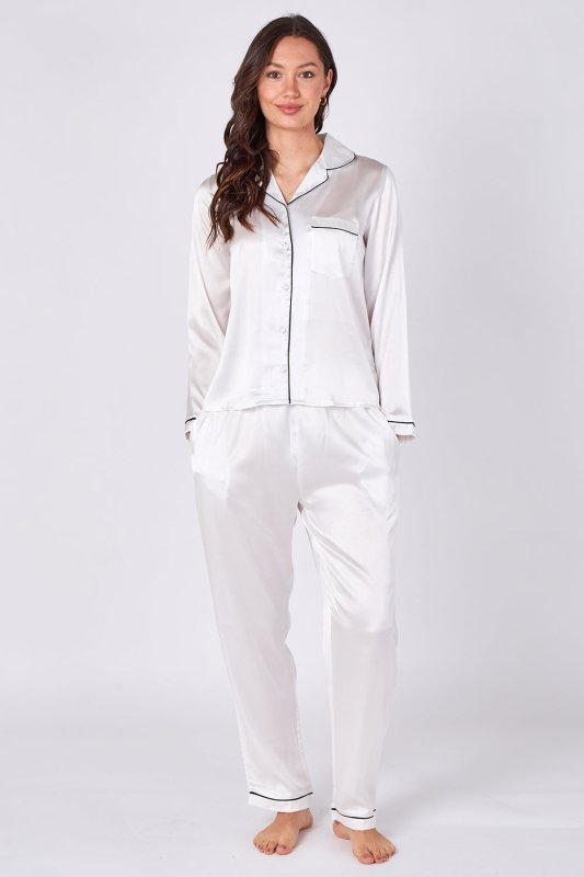 White Satin Pj Set - Loungewear - British D'sire