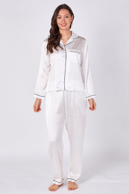 White Satin Pj Set - Loungewear - British D'sire