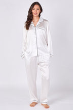 White Satin Pj Set - Loungewear - British D'sire