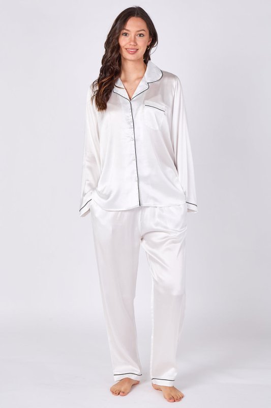 White Satin Pj Set - Loungewear - British D'sire