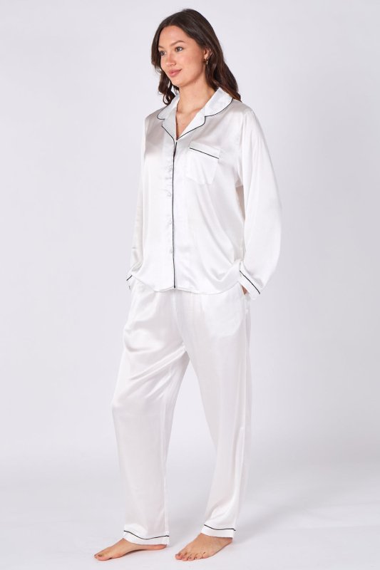 White Satin Pj Set - Loungewear - British D'sire