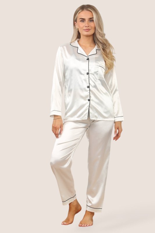 White Satin Pj Set - Loungewear - British D'sire