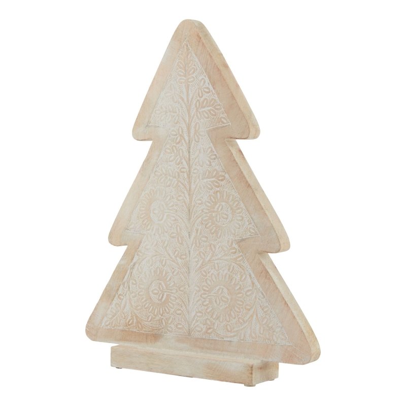 White Wash Collection Wooden Large Patterned Decorative Tree - Christmas Decor - British D'sire