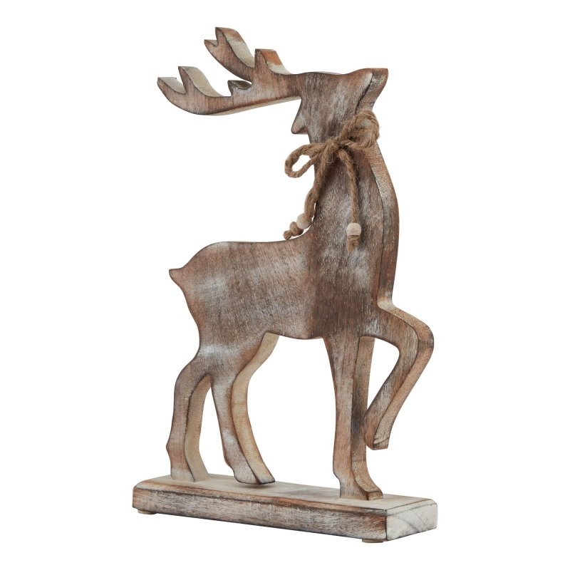 White Wash Collection Wooden Reindeer Decoration - Christmas Decor - British D'sire