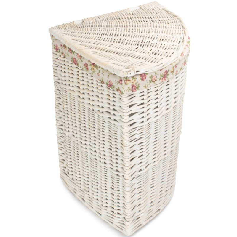 White Wash Corner Garden Rose Lined Laundry Basket - Laundry Baskets - British D'sire