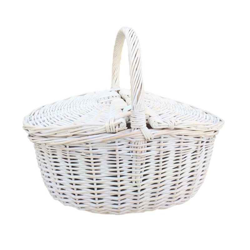 White Wash Finish Oval Wicker Picnic Basket Secondary image