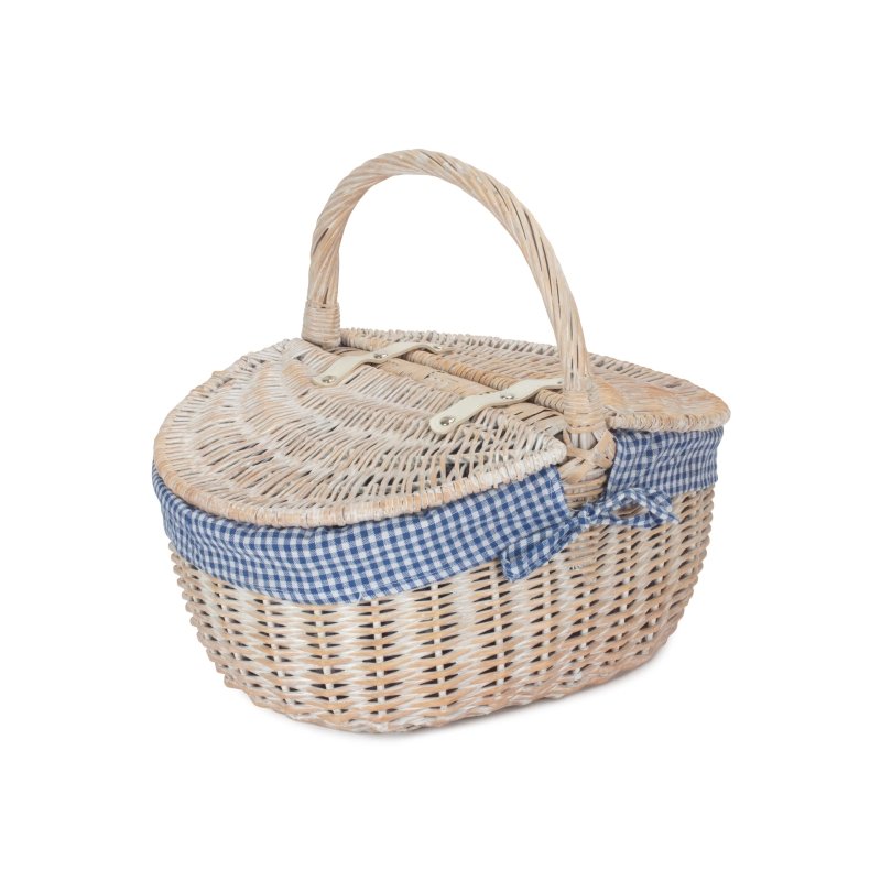 White Wash Finish Oval Wicker Picnic Basket - Shopping Baskets - British D'sire