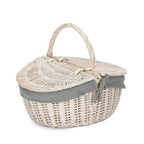 White Wash Finish Oval Wicker Picnic Basket - Shopping Baskets - British D'sire