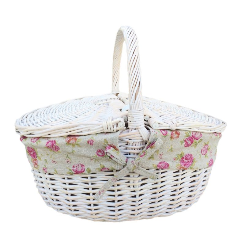 White Wash Finish Oval Wicker Picnic Basket - Shopping Baskets - British D'sire Main image