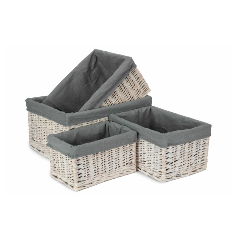 White Wash Grey Lined Open Storage Basket - Storage Baskets - British D'sire