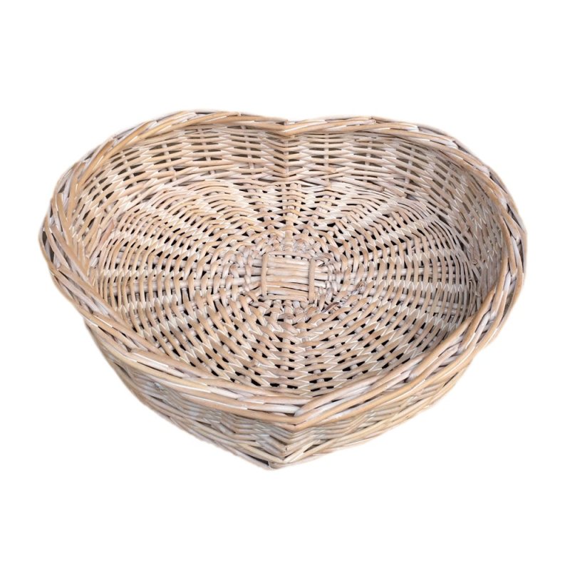 White Wash Heart Shaped Wicker - Serving Tray - British D'sire