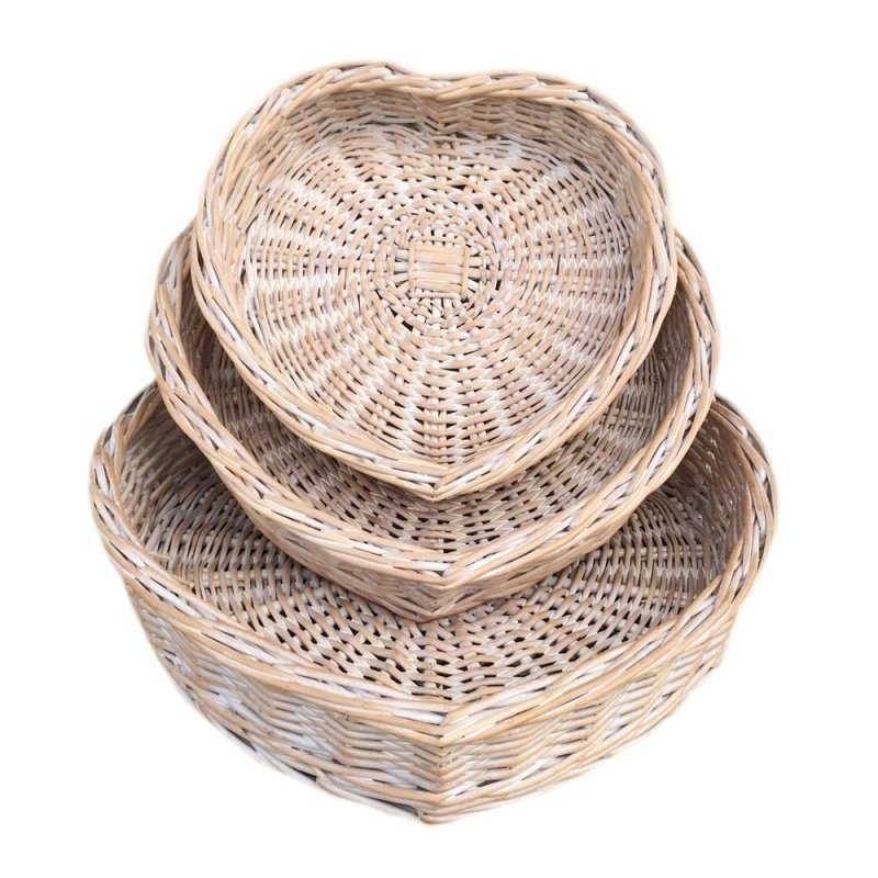 White Wash Heart Shaped Wicker - Serving Tray - British D'sire