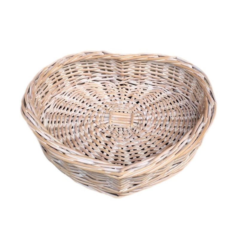 White Wash Heart Shaped Wicker - Serving Tray - British D'sire