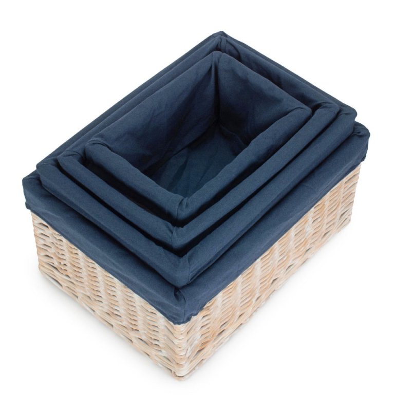 White Wash Navy Lined Open Storage Basket - Storage Baskets - British D'sire