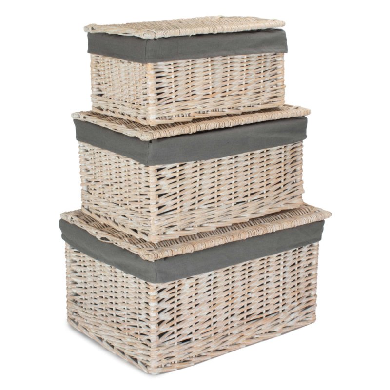 White Wash Steamed Cotton Lined Storage Basket - Storage Baskets - British D'sire Main image