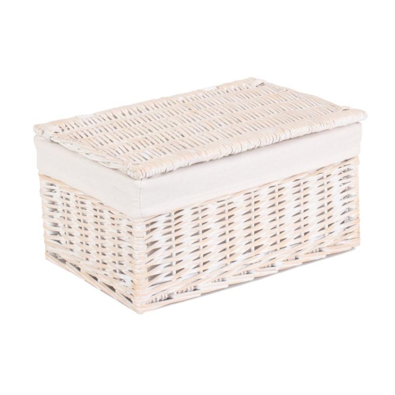 White Wash Steamed Cotton Lined Wicker Storage Basket Secondary image