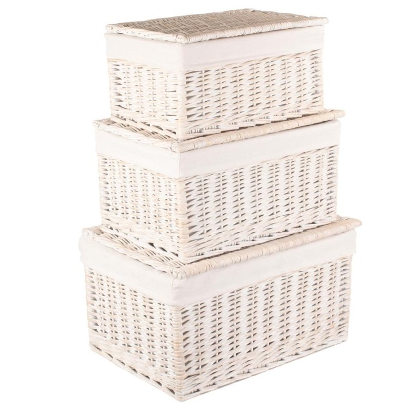 White Wash Steamed Cotton Lined Wicker Storage Basket - Storage Baskets - British D'sire