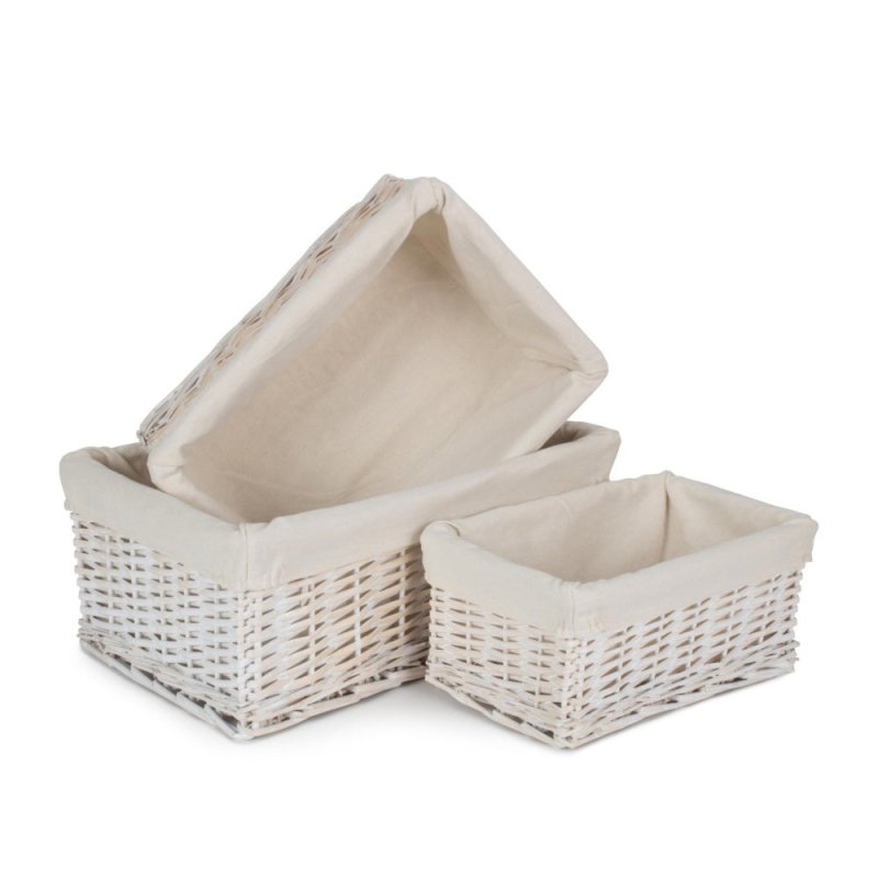 White Wash Wicker Storage Basket with Lining - Storage Baskets - British D'sire
