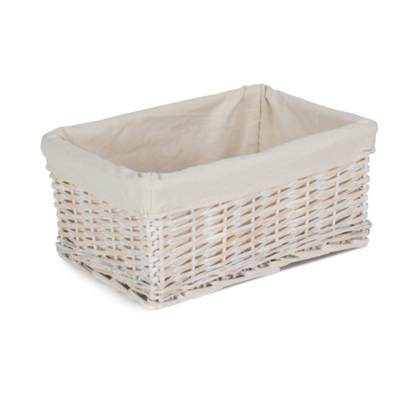 White Wash Wicker Storage Basket with Lining - Storage Baskets - British D'sire