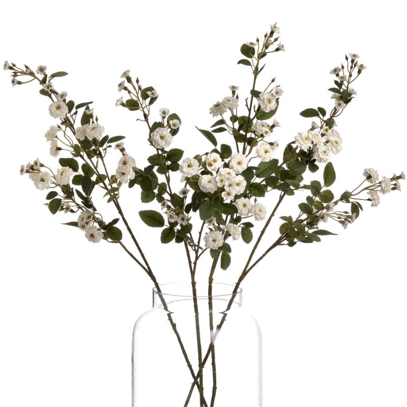 White Wild Meadow Rose Artificial Flower Stem - Artificial Plants & Trees - British D'sire Main image