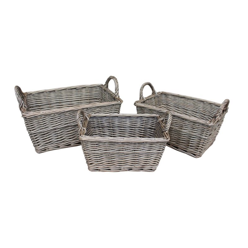 Wicker Antique Wash Finish Handled Unlined Storage Basket - Storage Baskets - British D'sire