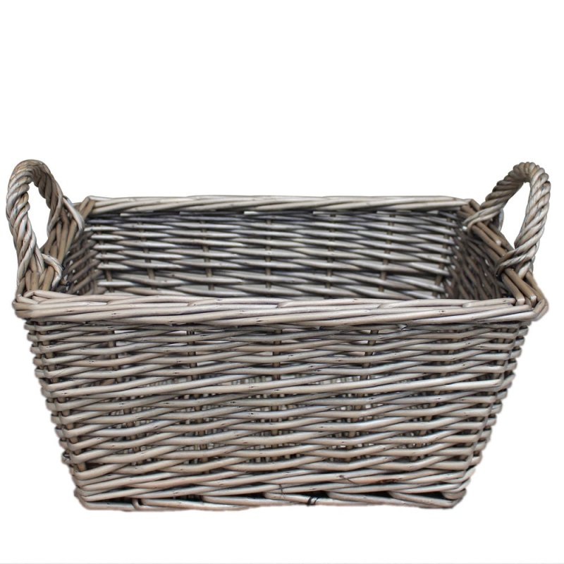 Wicker Antique Wash Finish Handled Unlined Storage Basket - Storage Baskets - British D'sire