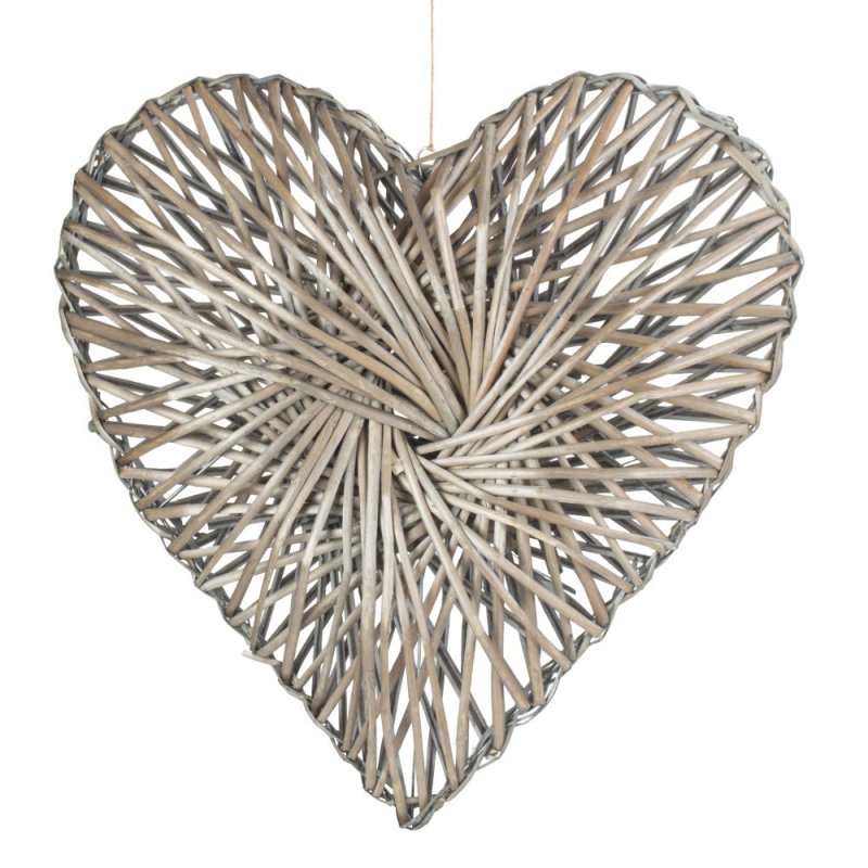 Wicker Heart Wreath Grey Wash Finish - Home Decor & Furniture - British D'sire