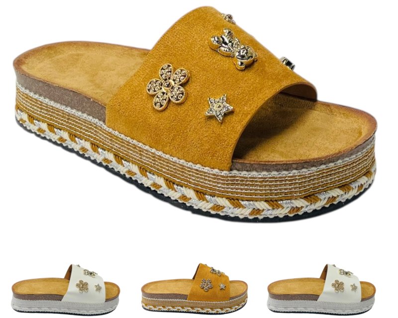 Wide Strap Padded Mules Sandals - Slider - British D'sire Main image