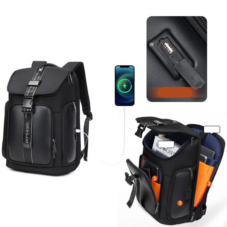 Wiersaam WY1200 Men Waterproof Anti-Theft Business Backpack Multiple Organizer Compartments(Black) Secondary image
