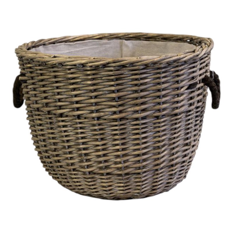 Willow Log Basket with Hessian Liner and Rope Handles TD48cm H36cm - Home Decor - British D'sire Main image