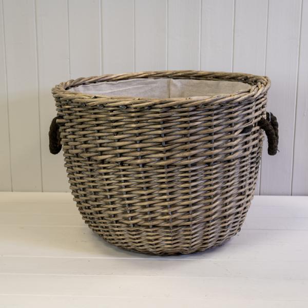 Willow Log Basket with Hessian Liner and Rope Handles TD48cm H36cm Secondary image