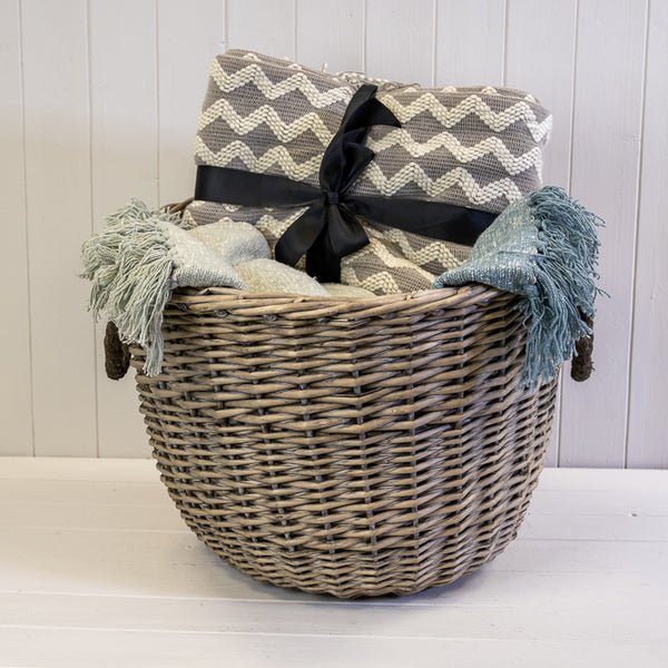 Willow Log Basket with Hessian Liner and Rope Handles TD48cm H36cm - Home Decor - British D'sire