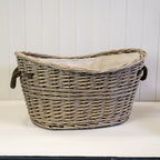 Willow Oval Scooped Topped Log Basket with Hessian Liner and Rope Handles - Home Decor - British D'sire