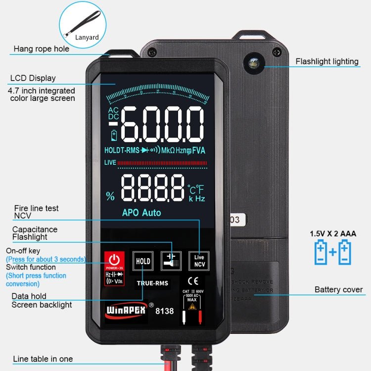 WinAPEX Smart Touch Screen Digital Multimeter, Model:8138 Secondary image