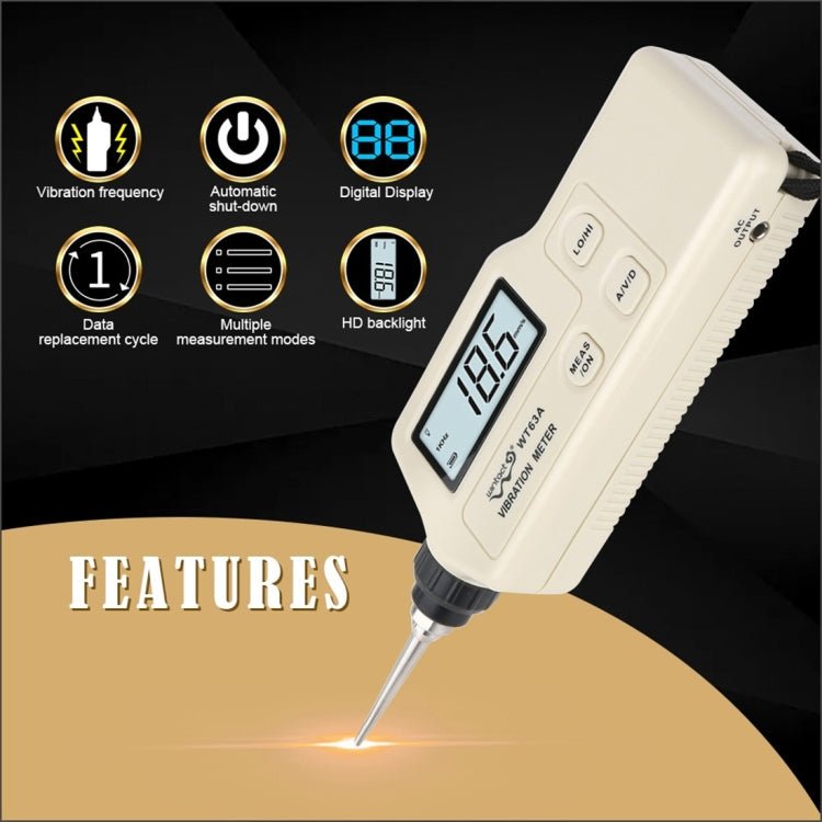 Wintact WT63A Vibration Meter Digital Tester Vibrometer Analyzer Acceleration Velocity(Black Red) - British D'sire