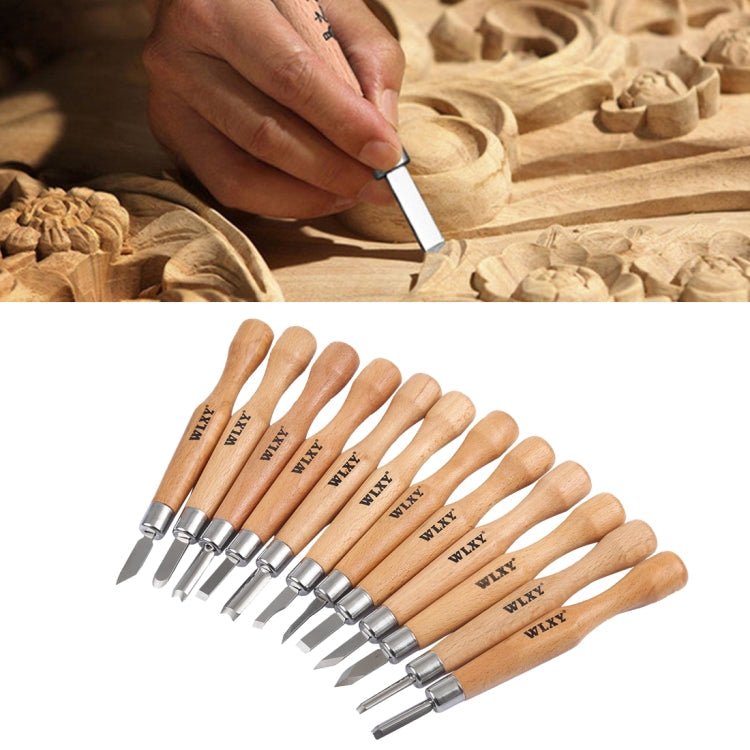 WLXY 12 PCS / Set Wood Carving Chisels Knife Basic Woodcut Working Handmade Rubber Stamps Hand Tools - British D'sire